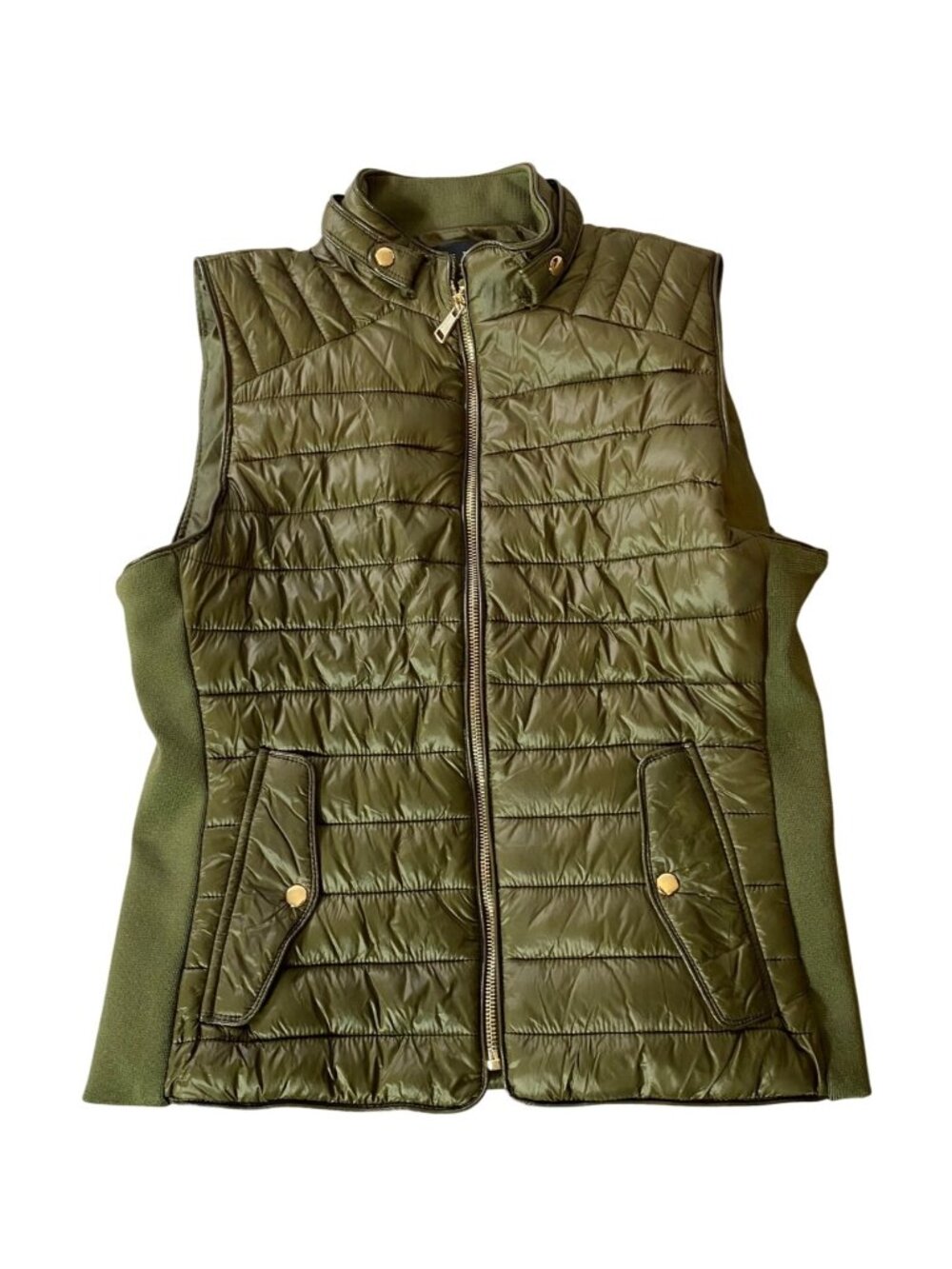 Love Tree Olive Green Quilted Puffer Vest Zip Front & Snap Pockets Large - Picture 1 of 8